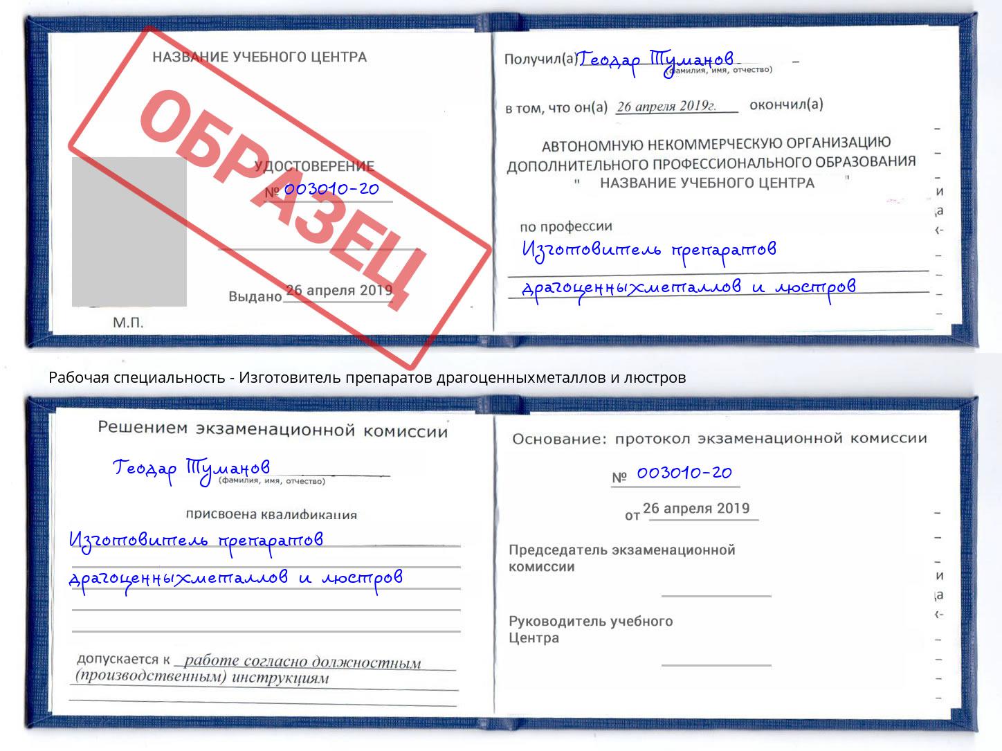 Изготовитель препаратов драгоценныхметаллов и люстров Вязники