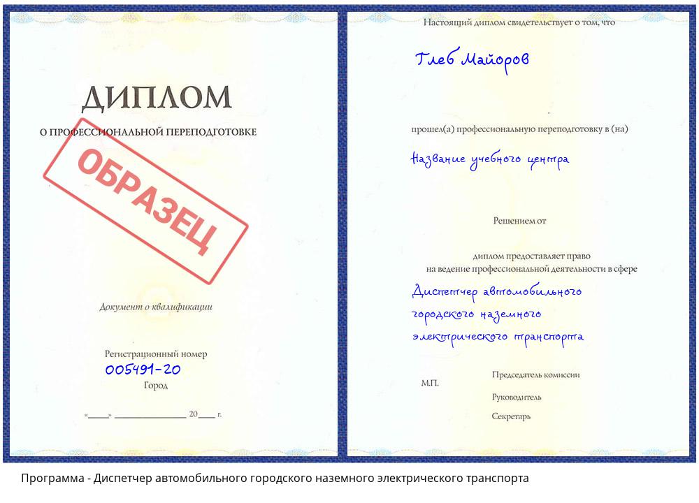 Диспетчер автомобильного городского наземного электрического транспорта Вязники