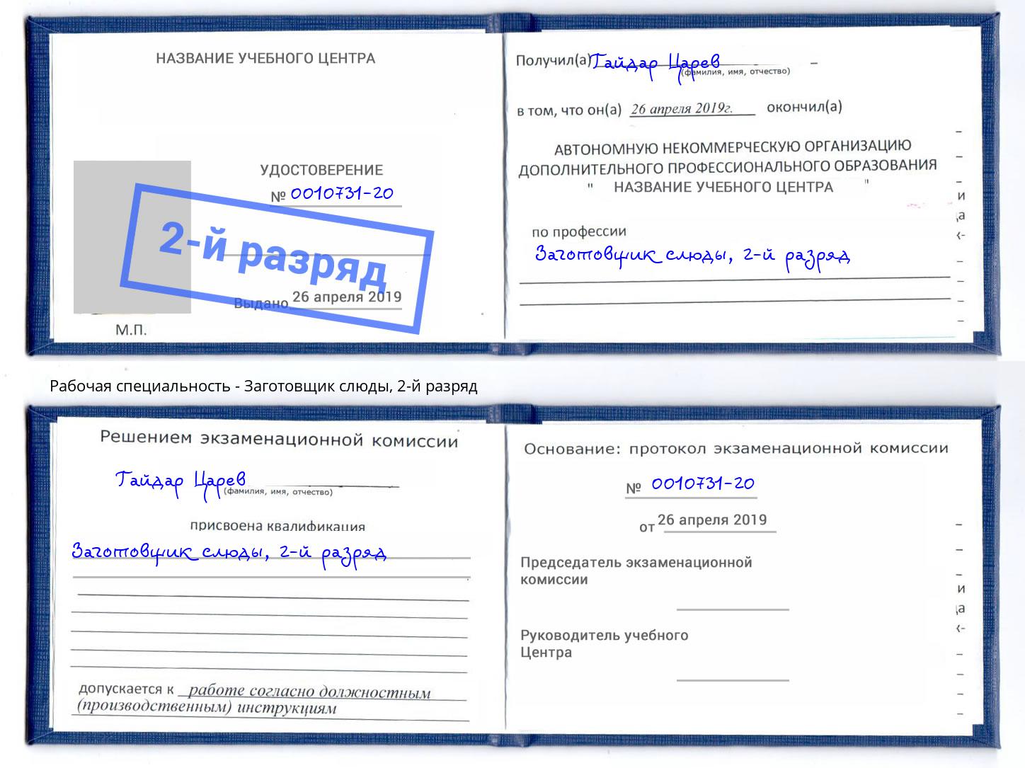 корочка 2-й разряд Заготовщик слюды Вязники