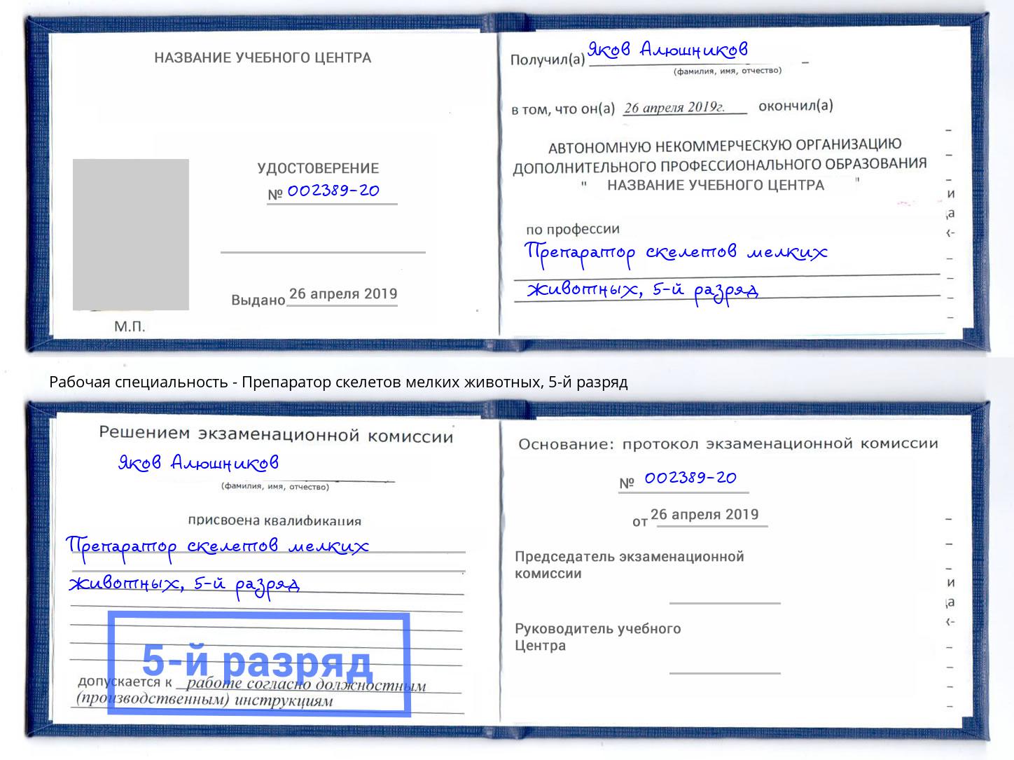 корочка 5-й разряд Препаратор скелетов мелких животных Вязники