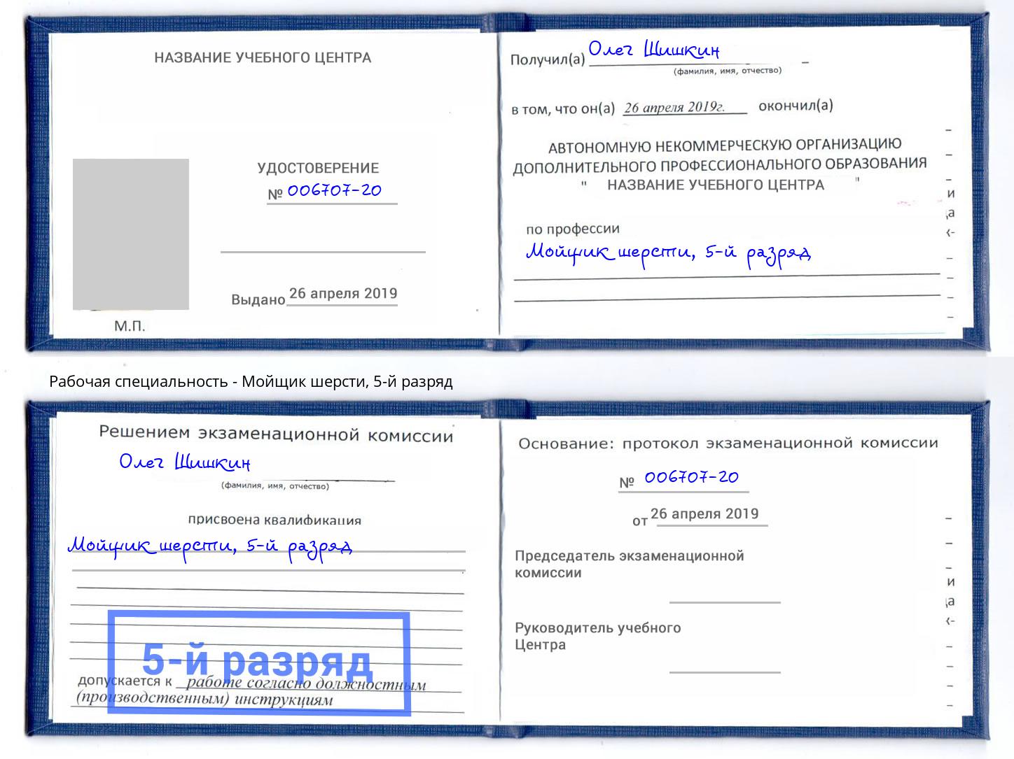 корочка 5-й разряд Мойщик шерсти Вязники