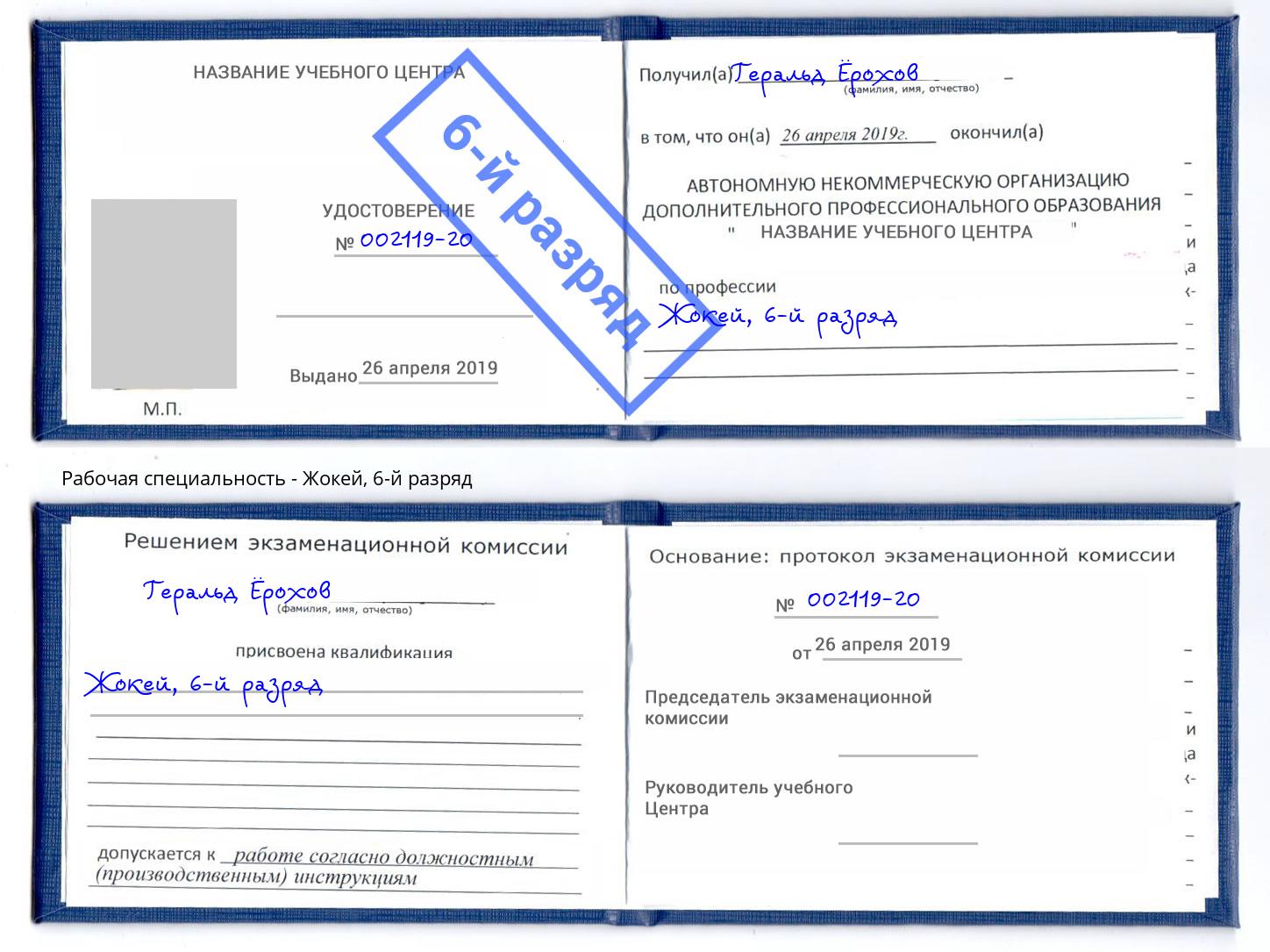корочка 6-й разряд Жокей Вязники