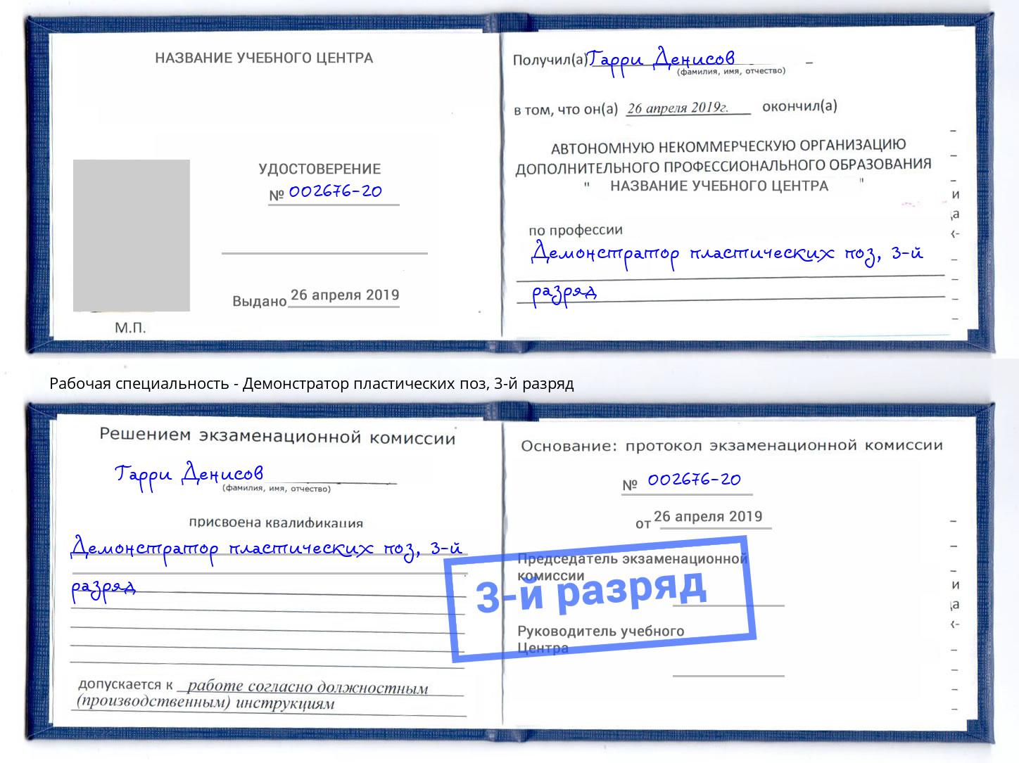 корочка 3-й разряд Демонстратор пластических поз Вязники