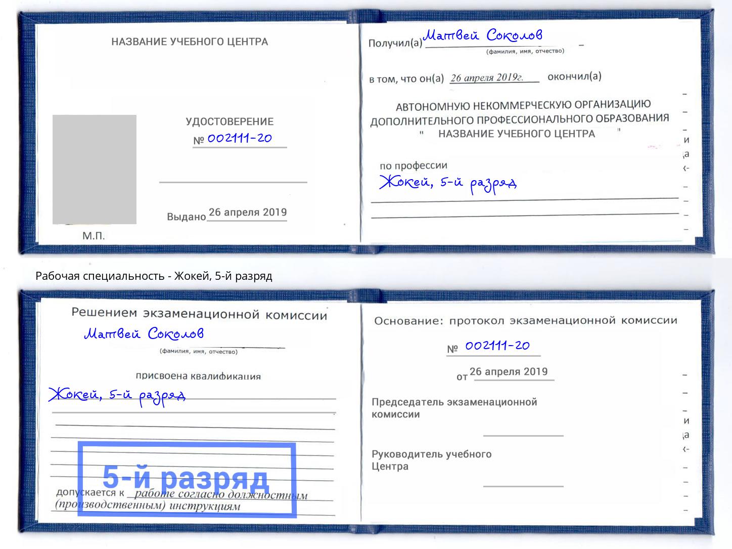 корочка 5-й разряд Жокей Вязники